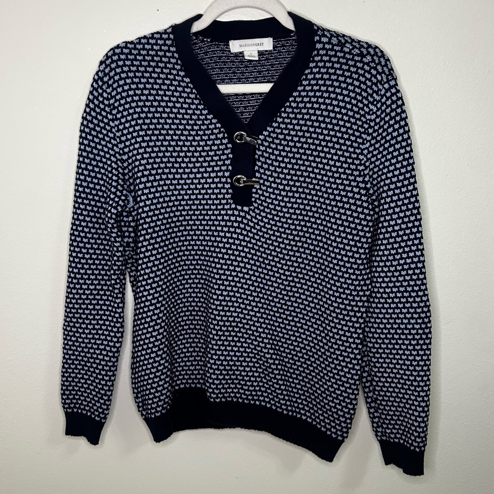 Madison grey blue patterned sweatshirt with button detail - Picture 1 of 5